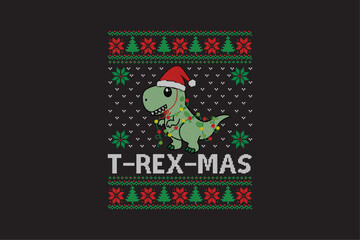 T-rex-mas Ugly Christmas t-shirt sweater Pattern design
