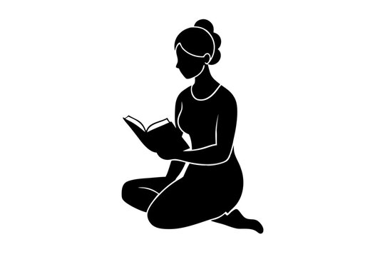 recommend clip art: Woman reading a book | isolated vector silhouette illustration on white background