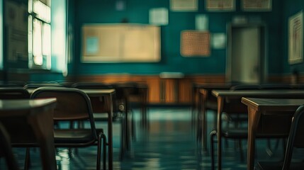 Back to school. Background blurred of an empty classroom.
