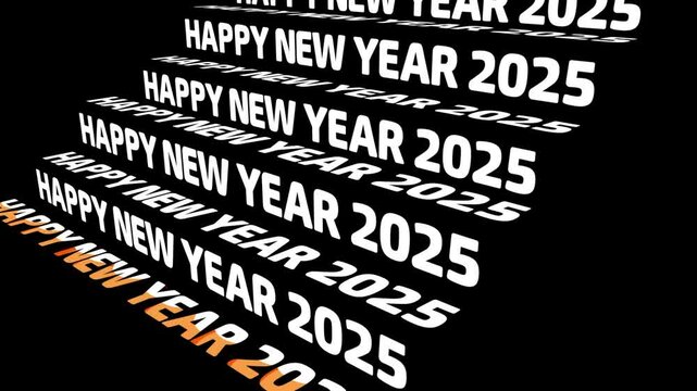 Happy New Year 2025 Stairs Text Animation Black and Green Background