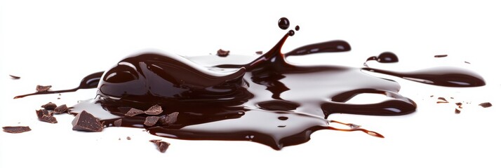 Drizzle of Chocolate Syrup on White Background. Sweet Chocolate Sauce Dripping, Delicious Dessert Concept