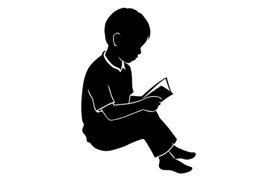 recommend clip art: Boy sitting and reading a book | isolated vector silhouette illustration on white background
