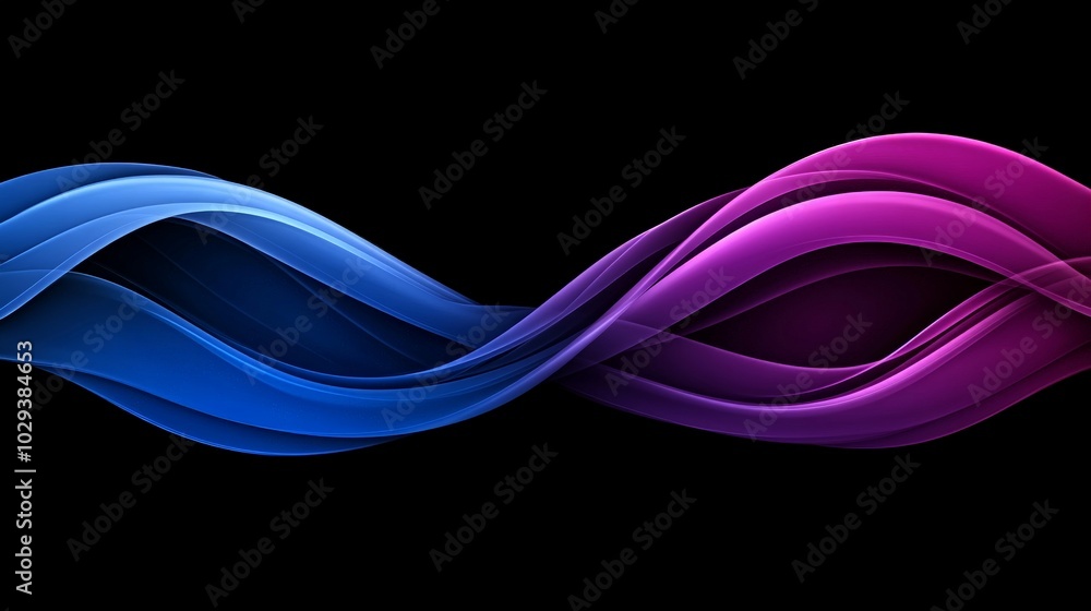 Poster abstract flow: a mesmerizing abstract design with flowing, vibrant blue and pink waves against a bla