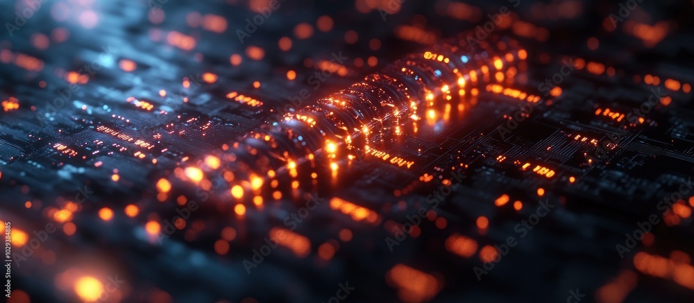 Aufkleber a close-up view of a circuit board with glowing elements, representing technology and innovation.