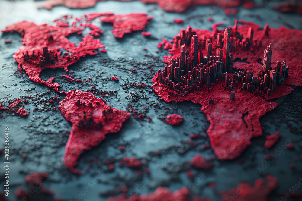 Poster a world map covered in red 