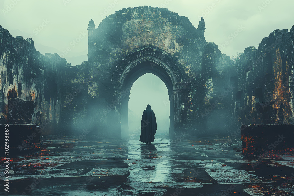 Aufkleber a traveler stepping through a portal and arriving in a world where everything is the opposite, repre
