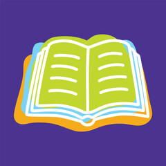 Doodle book icon handdrawn with thin line and colored with colorful blobs. Hardcover literature symbol. Vector illustration