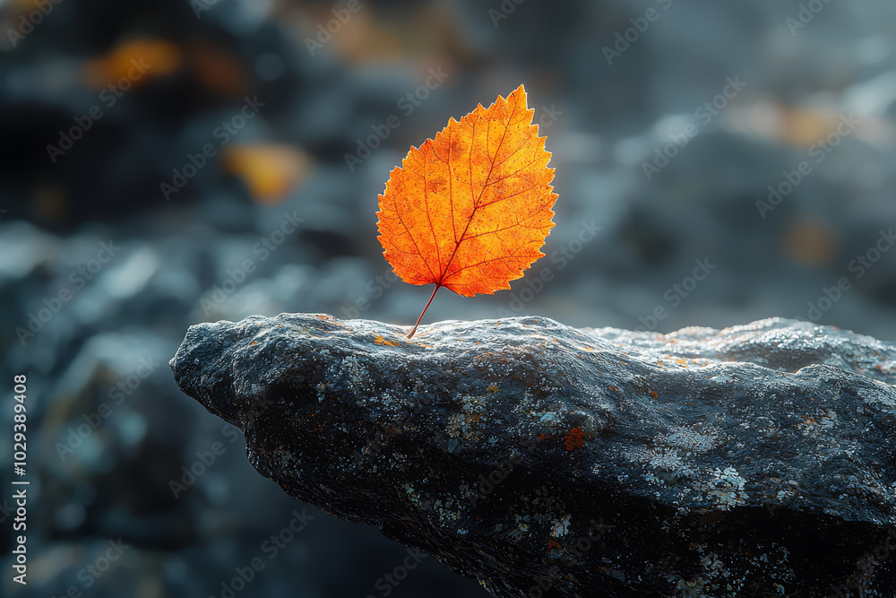 Poster a solitary leaf falling from a tree, representing change and the passage of time. concept of minimal