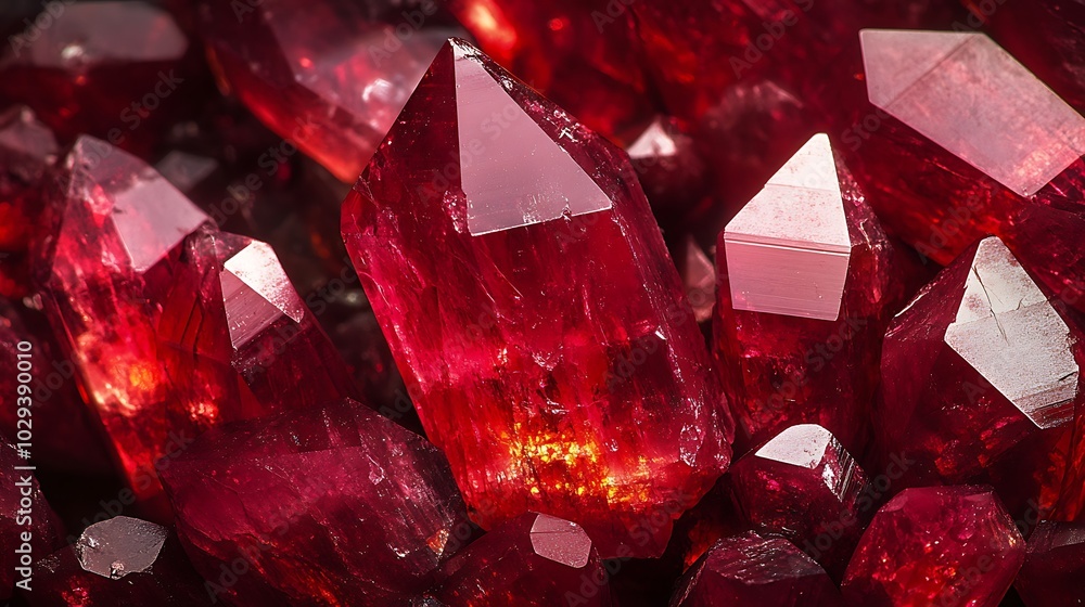 Poster a close-up view of a cluster of red crystals.