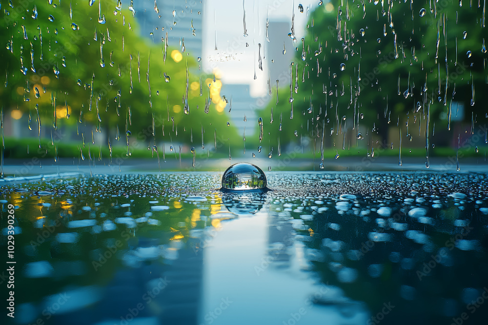 Poster a single raindrop on a window, symbolizing quiet reflection and introspection. concept of minimalism
