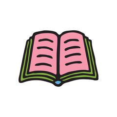 Doodle book icon handdrawn with ink pen. Knowledge and education symbol painted in grunge freehand style. PNG isolated on transparent background and vector illustration