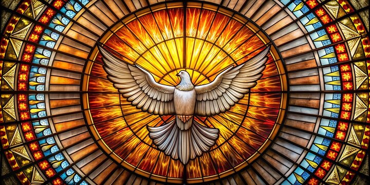 dove with stained glass window in church