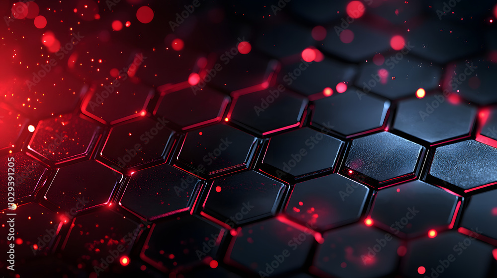 Aufkleber modern dark hexagonal carbon fiber with red luminous lines and highlights background.ai generated im