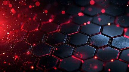 Modern Dark hexagonal carbon fiber with red luminous lines and highlights background.AI generated image