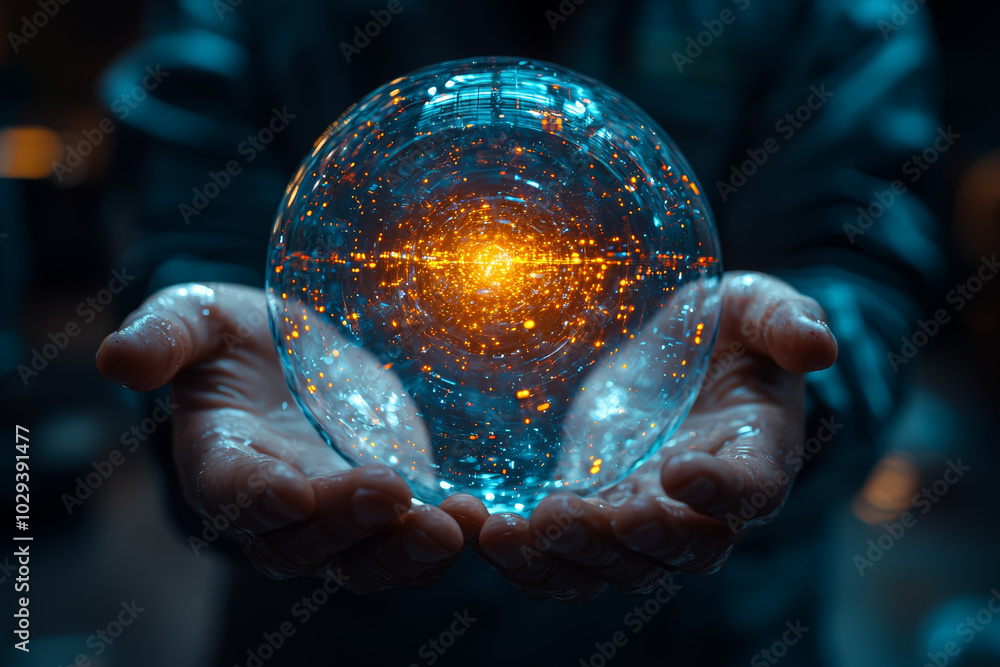 Aufkleber A scientist holding a device that can switch between universes, representing the technological exploration of parallel worlds. Concept of innovation.
