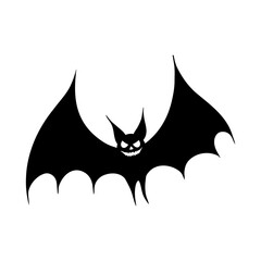 Sinister laughing Halloween bat silhouette illustration. Graphic monochrome drawing. Hand drawn outline sketch, engraved illustration. For Halloween party invitation, poster, banner, print, sticker.