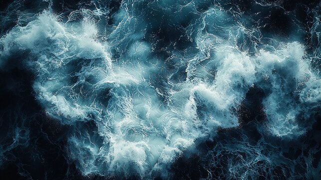  A wide shot of a vast waterbody with considerable white foam on its surface