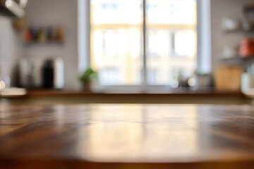 Modern Kitchen Interior Design with Clean White Countertop and Abstract Blurry Background