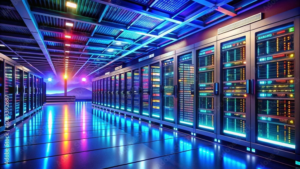 Aufkleber high-performance server computer in data center with copy space for technology marketing