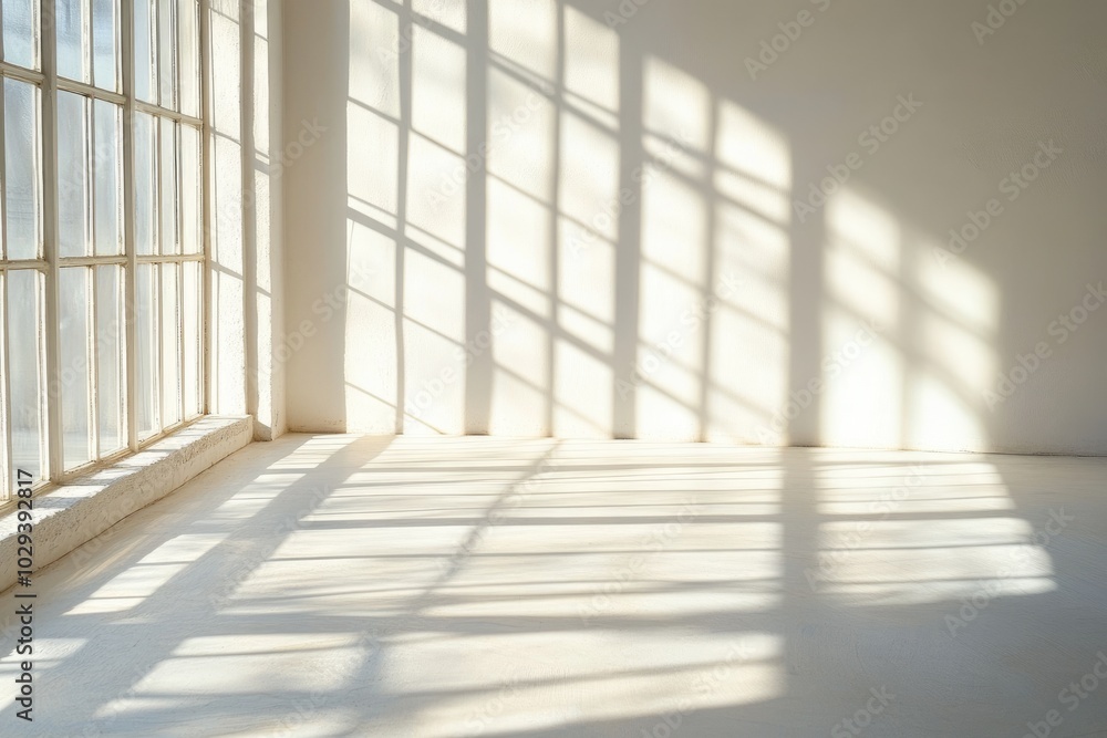 Poster empty studio room: abstract presentation with blurred window shadows