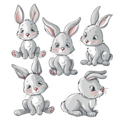 Vector illustration set of bunny, isolated on a white background, bunny wallpaper