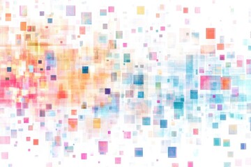 Fototapeta premium Abstract digital glitch pattern, a grid of squares with colorful accents, vibrant, pixel art, grunge, flat design, pastel colors Generative AI
