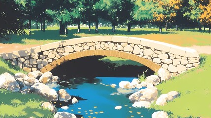 Bridge in an autumn park surrounded by vibrant fall leaves, creating a peaceful and serene seasonal landscape ideal for nature visuals.