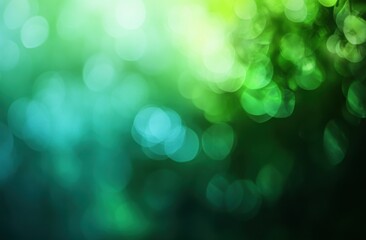 Obraz premium Blurred bokeh abstract background with green and blue colors. Soft focus of light on the dark surface, creating a dreamy atmosphere. Background for design or presentation.