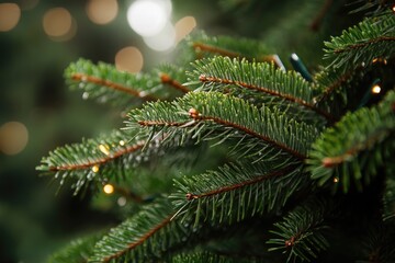 Fototapeta premium Christmas Palm Tree Leaves Decorated with Snow and Ornaments