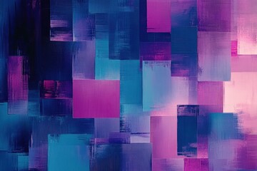 A digital art piece featuring an abstract background with multiple squares in various shades of blue, purple, and pink, creating a colorful pattern reminiscent of glitchy pixelation Generative AI