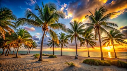 Tropical Sunset with Palm Trees on a Beach