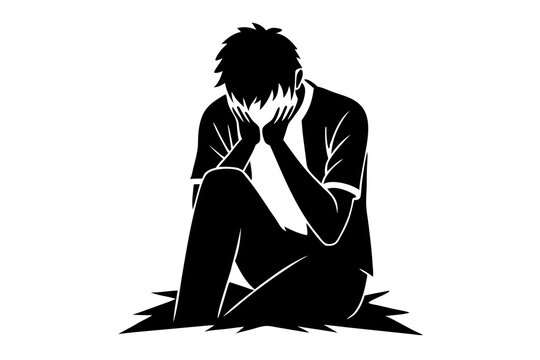 recommend clip art: Desperate Young Man Silhouette | isolated vector silhouette illustration on white background