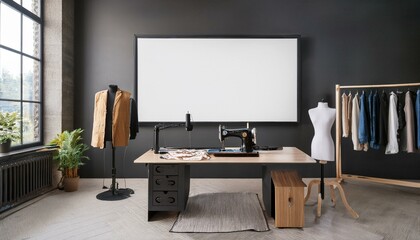 Mock-up poster frame in atelier, 3d render