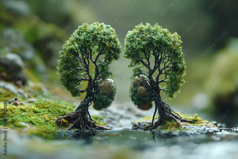 Aufkleber a pair of kidneys shaped like trees, with branches spreading out to symbolize their function in filt