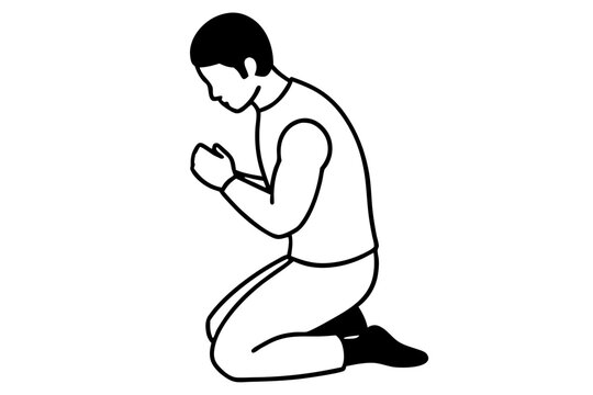 recommend clip art: Man kneeling praying | isolated vector silhouette illustration on white background