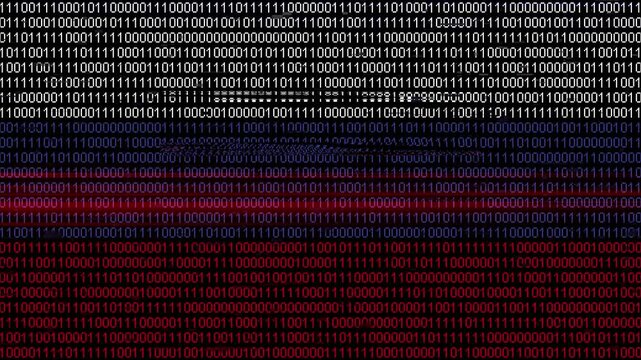 Binary code on flag of Russia. Program source code or Hacker concept on Russian flag. Russia digital technology security, hacking or programming