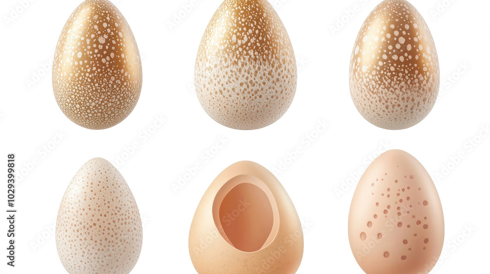 Poster elegant golden eggs displayed on white background generative ai