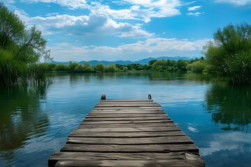 Obraz premium Wooden pier extending over a calm lake
