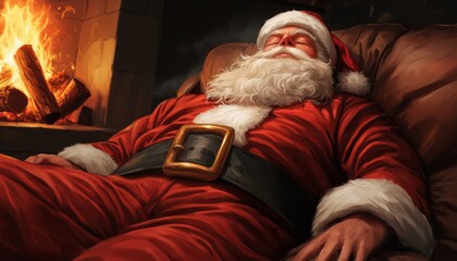 Santa claus relaxing by the fire a cozy christmas scene capturing the spirit of the holidays with joy and comfort
