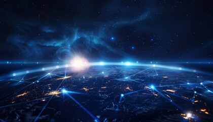 Sfondo futuristico astratto di tecnologia digitale, ideale per comunicazioni aziendali su Internet, rete globale e telecomunicazioni a livello planetario