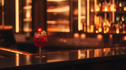A stylish cocktail bar in a five-star hotel featuring signature drinks and mood lighting.