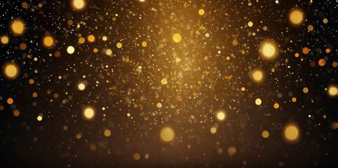Background with golden bokeh, falling golden sparks, dust glitter, blur effect