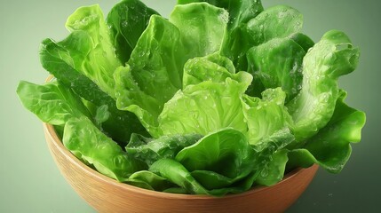 Close-up of fresh green lettuce leaves covered in dewdrops, symbolizing freshness, health, and natural purity, Generative AI