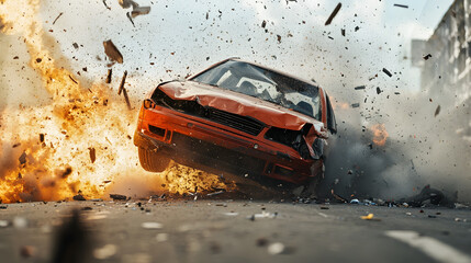 Ein Auto drngt einen Gegner whrend eines illegalen Rennens von der StraÃŸe ab Funken fliegen als die Fahrzeuge kollidieren.