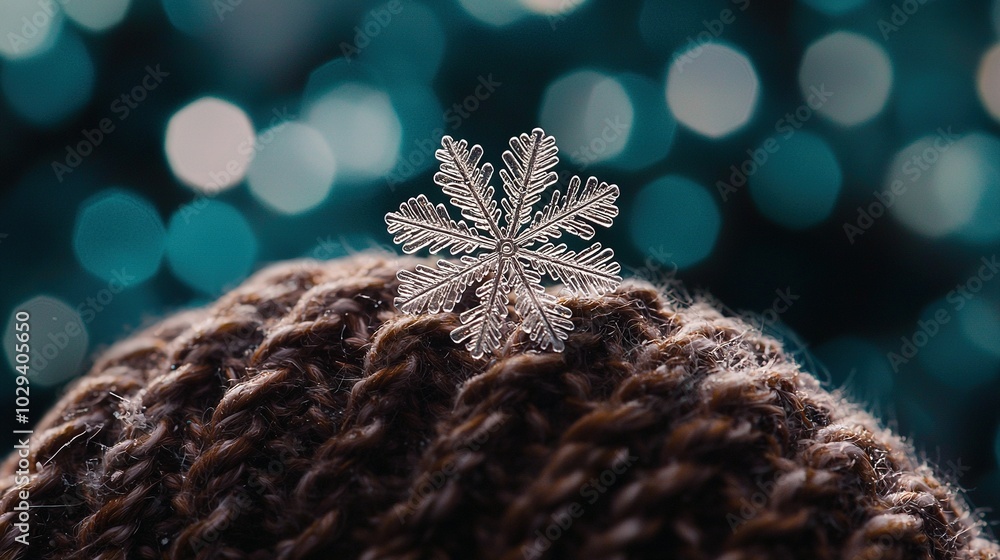Aufkleber a close-up of a snowflake ornament on someone's head with a bokeh of lights in the background