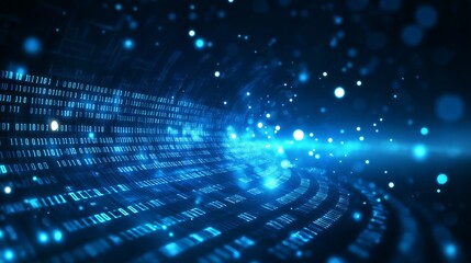 Futuristic binary code flow in a digital landscape, symbolizing data streams, technology, and the modern digital world, Generative AI