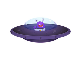 Unidentified flying object UFO vector icon, alien spaceship saucer shape, Martian greets, fantasy cosmic cute character