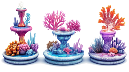 Futuristic Coral Fountains With Vibrant Textures on a White Backdrop Generative AI