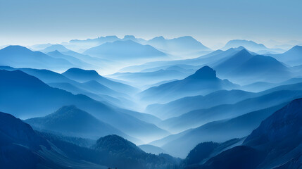 Obraz premium A misty mountain range at dawn with a wide-open valley