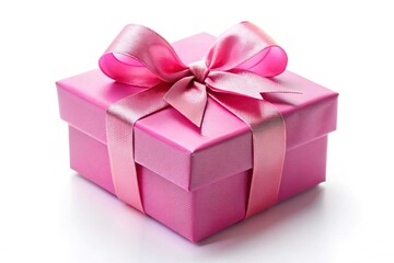 Obraz premium Pink gift box with bow isolated on white background with shallow depth of field